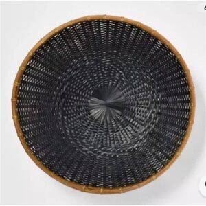 Studio McGee Round Bamboo Woven Bowl Black and Tan 15.75” H